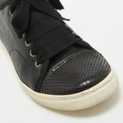 Pre Owned Lanvin Black Leather and Snakeskin Cap Toe Low Top Sneakers Size 37