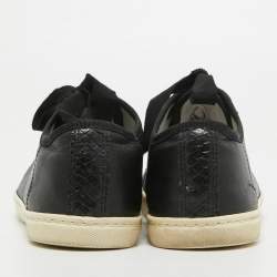 Pre Owned Lanvin Black Leather and Snakeskin Cap Toe Low Top Sneakers Size 37