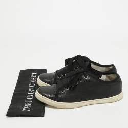 Pre Owned Lanvin Black Leather and Snakeskin Cap Toe Low Top Sneakers Size 37