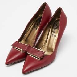 Pre Owned Lanvin Red Leather Bow Pointed Toe Pumps Size 39