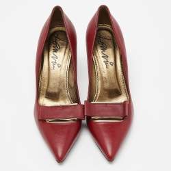 Pre Owned Lanvin Red Leather Bow Pointed Toe Pumps Size 39