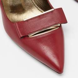 Pre Owned Lanvin Red Leather Bow Pointed Toe Pumps Size 39