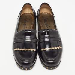 Pre Owned Lanvin Black Leather Fringe Loafers Size 40.5