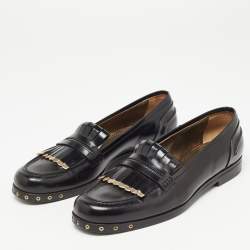 Pre Owned Lanvin Black Leather Fringe Loafers Size 40.5
