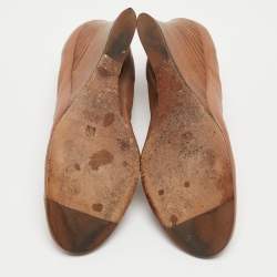 Pre Owned Lanvin Brown Leather Scrunch Wedge Pumps Size 37