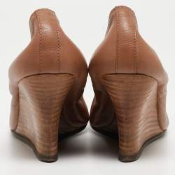 Pre Owned Lanvin Brown Leather Scrunch Wedge Pumps Size 37