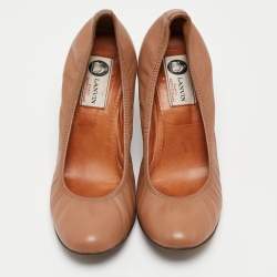 Pre Owned Lanvin Brown Leather Scrunch Wedge Pumps Size 37