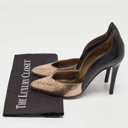 Pre Owned Lanvin Metallic/Black Embossed Python and Leather Pumps Size 38