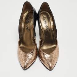 Pre Owned Lanvin Metallic/Black Embossed Python and Leather Pumps Size 38