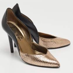 Pre Owned Lanvin Metallic/Black Embossed Python and Leather Pumps Size 38