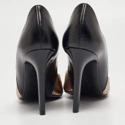 Pre Owned Lanvin Metallic/Black Embossed Python and Leather Pumps Size 38
