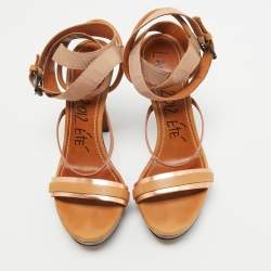 Pre Owned Lanvin Brown/Metallic Leather Platform Ankle Wrap Sandals Size 38