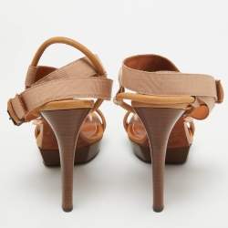 Pre Owned Lanvin Brown/Metallic Leather Platform Ankle Wrap Sandals Size 38