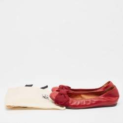 Lanvin Burgundy Leather Bow Ballet Flats Size 38