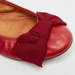 Lanvin Burgundy Leather Bow Ballet Flats Size 38