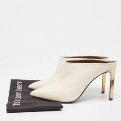 Pre Owned Lanvin Cream Leather Pointed Toe Mules Size 41
