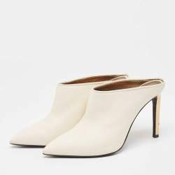 Pre Owned Lanvin Cream Leather Pointed Toe Mules Size 41