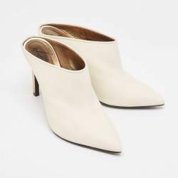Pre Owned Lanvin Cream Leather Pointed Toe Mules Size 41