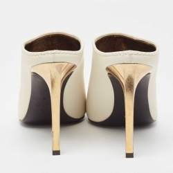 Pre Owned Lanvin Cream Leather Pointed Toe Mules Size 41