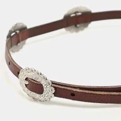 Pre Owned Lauren Ralph Lauren Copper Leather Slim Waist Belt S