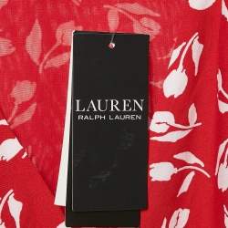 Pre Owned Lauren Ralph Lauren Red Floral Print Crepe V-Neck Short Dress M