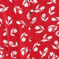 Pre Owned Lauren Ralph Lauren Red Floral Print Crepe V-Neck Short Dress M
