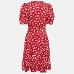 Pre Owned Lauren Ralph Lauren Red Floral Print Crepe V-Neck Short Dress M