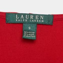 Pre Owned Lauren Ralph Lauren Red Cotton Blend Knit Ruffled Short Dress S