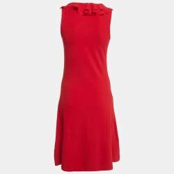 Pre Owned Lauren Ralph Lauren Red Cotton Blend Knit Ruffled Short Dress S