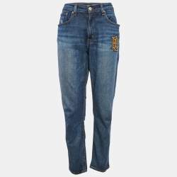 Pre Owned Lauren Ralph Lauren Blue Logo Embroidery Denim Jeans M Waist 33"