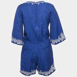 Lauren Ralph Lauren Blue Embroidered Linen Blend Playsuit S