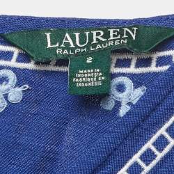 Lauren Ralph Lauren Blue Embroidered Linen Blend Playsuit S