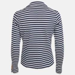 Pre Owned Lauren Ralph Lauren Navy Blue Stripe Cotton Knit  Jacket XS