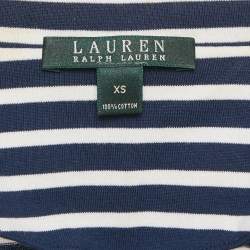 Pre Owned Lauren Ralph Lauren Navy Blue Stripe Cotton Knit  Jacket XS