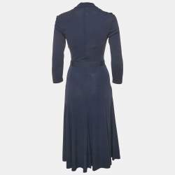Pre Owned Lauren Ralph Lauren Navy Blue Jersey Belted V-Neck Midi Dress S