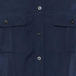 Pre Owned Lauren Ralph Lauren Navy Blue Poplin Knee Length Dress S