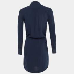 Pre Owned Lauren Ralph Lauren Navy Blue Poplin Knee Length Dress S