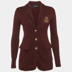 مملوكة مسبقًا Lauren Ralph Lauren Burgundy Embroidered Knit Blazer XS