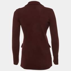 Pre Owned Lauren Ralph Lauren Burgundy Embroidered Knit Blazer XS