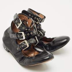 Pre Owned Laurence Dacade Black Leather Buckle Details Ballet Flat Size 37