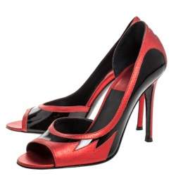 Laurence Dacade Black Patent And Metallic Red Leather D'orsay Peep Toe Pumps Size 37