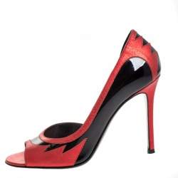 Laurence Dacade Black Patent And Metallic Red Leather D'orsay Peep Toe Pumps Size 37