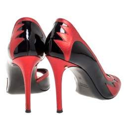 Laurence Dacade Black Patent And Metallic Red Leather D'orsay Peep Toe Pumps Size 37