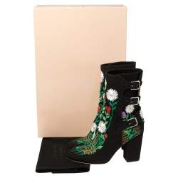 Laurence Dacade Black Flower Embroidered Canvas Ankle Boots Size 40.5