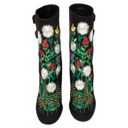 Laurence Dacade Black Flower Embroidered Canvas Ankle Boots Size 40.5