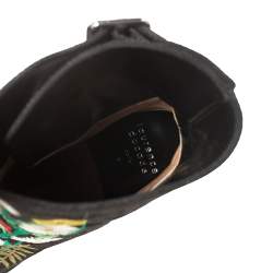 Laurence Dacade Black Flower Embroidered Canvas Ankle Boots Size 40.5