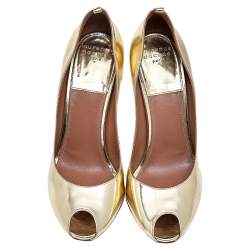 Laurence Dacade Metallic Gold Leather Peep Toe Pumps Size 39