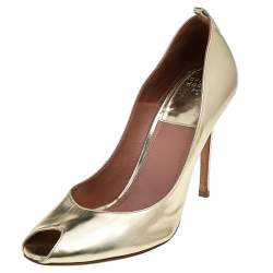 Laurence Dacade Metallic Gold Leather Peep Toe Pumps Size 39