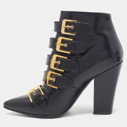 Laurence Dacade Black Leather Buckle Detail Ankle Booties Size 37.5