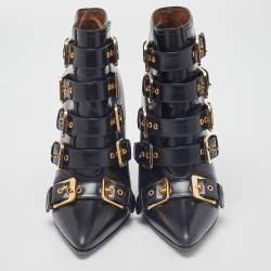 Laurence Dacade Black Leather Buckle Detail Ankle Booties Size 37.5
